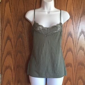 Charlotte Russe Olive crinkle camisole w/lace trim